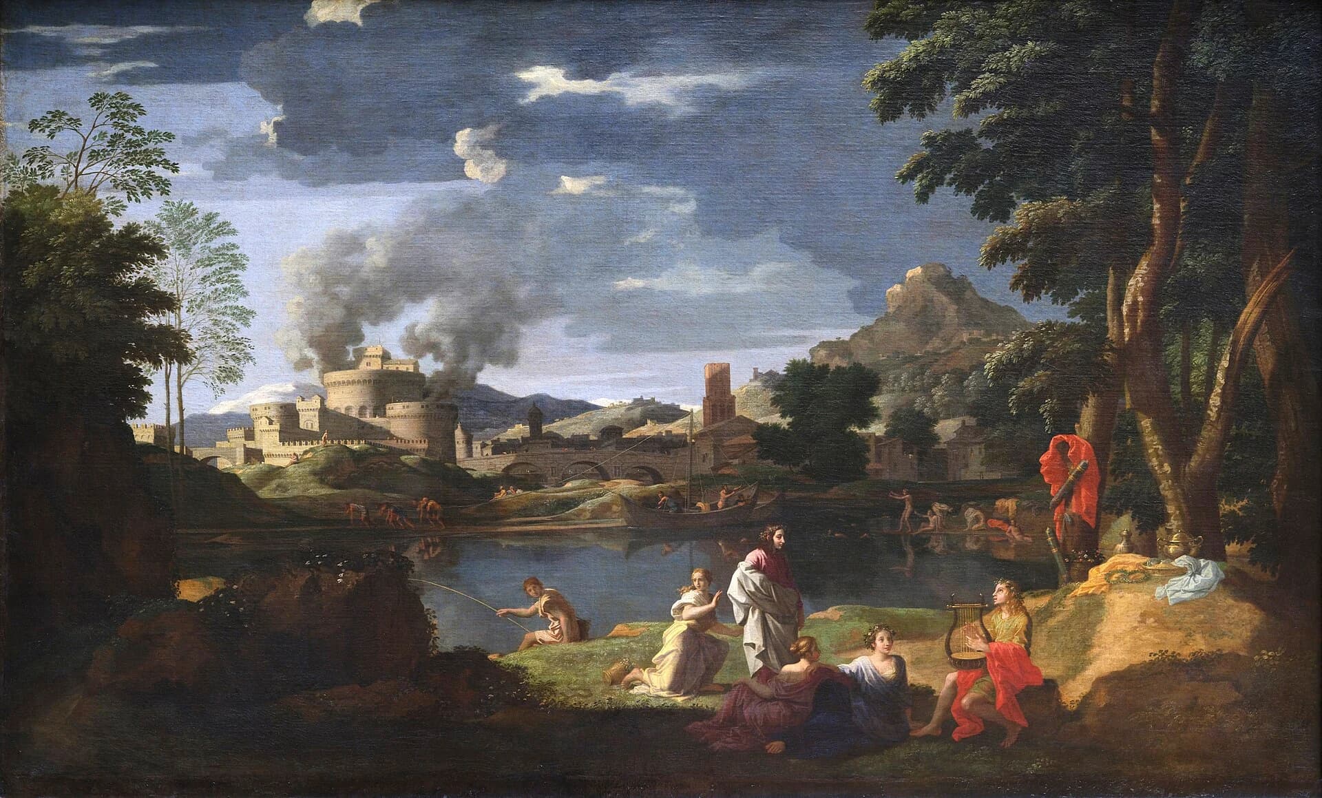 Painting of Landscape With Orpheus and Eurydice by Nicolas Poussin